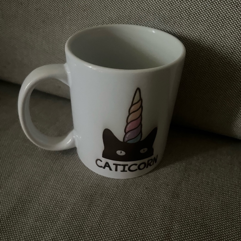 Caticorn White Ceramic Cat Mug with Pastel Unicorn Horn